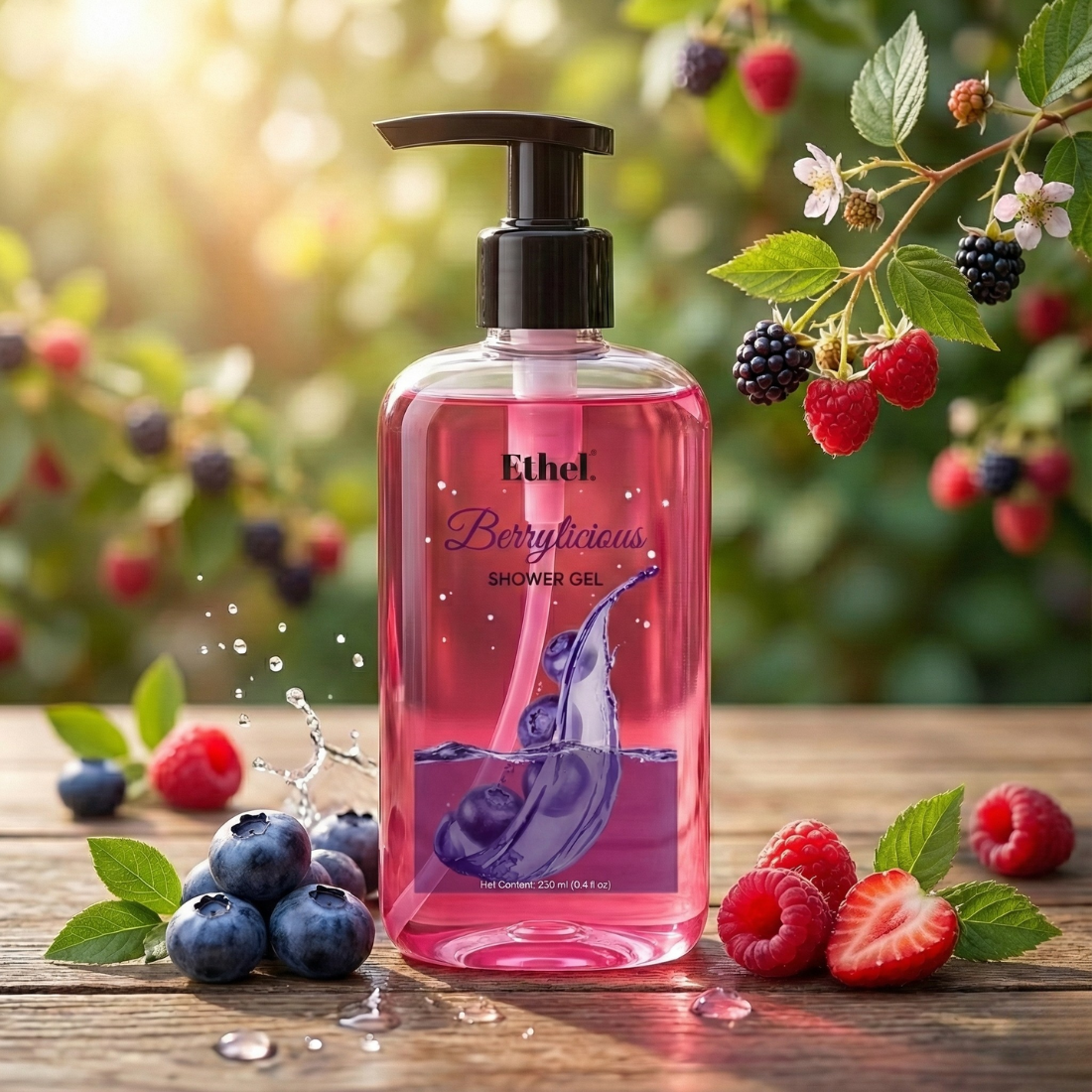 Ethel Body Wash Refreshing Shower Gel for Deep Cleansing, Hydrating, Moisturising, Softer & Smoother Skin | Fruity Berry Fragrance (Berrylicious)