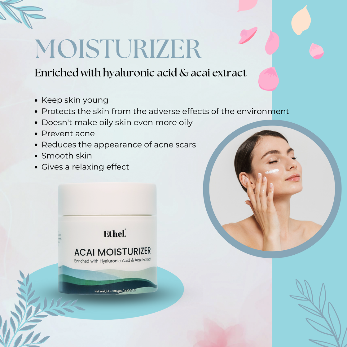 Ethel Acai Moisturizer – Lightweight Hydrating Cream with Acai Extract, Betaine, Xylitol & Inositol | Soothing & Nourishing for Glowing Skin