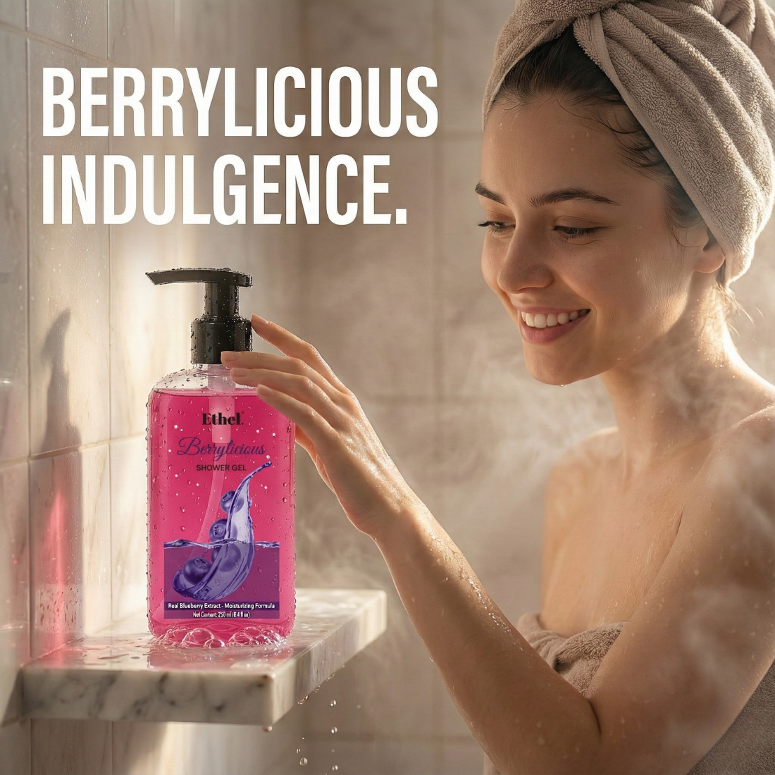 Ethel Body Wash Refreshing Shower Gel for Deep Cleansing, Hydrating, Moisturising, Softer & Smoother Skin | Fruity Berry Fragrance (Berrylicious)