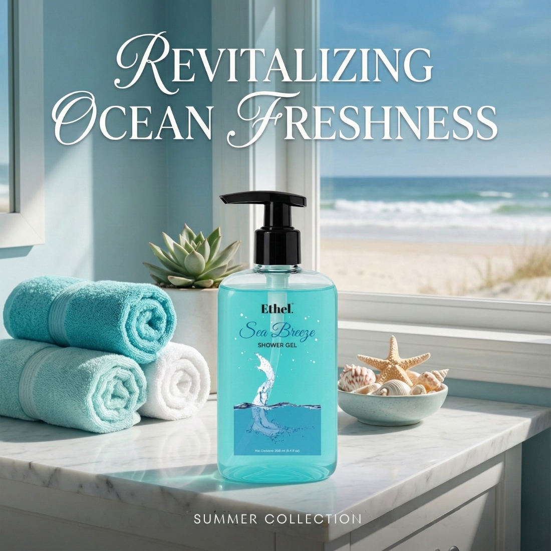 Ethel Body Wash Refreshing Shower Gel for Deep Cleansing, Hydrating, Moisturising, Softer & Smoother Skin | Paraben Free (Sea Breeze)