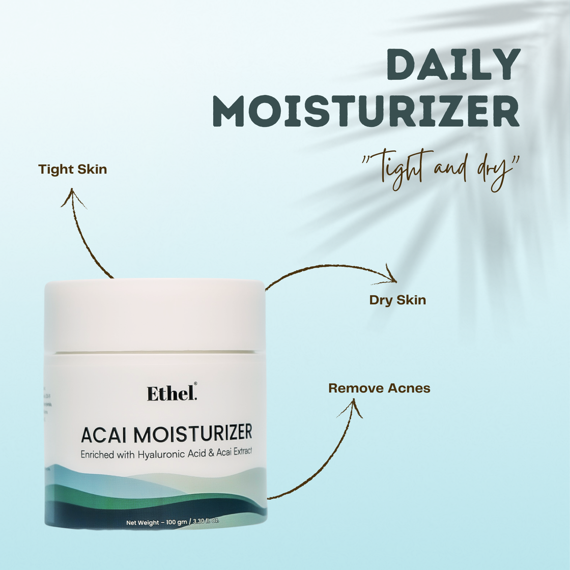Ethel Acai Moisturizer – Lightweight Hydrating Cream with Acai Extract, Betaine, Xylitol & Inositol | Soothing & Nourishing for Glowing Skin