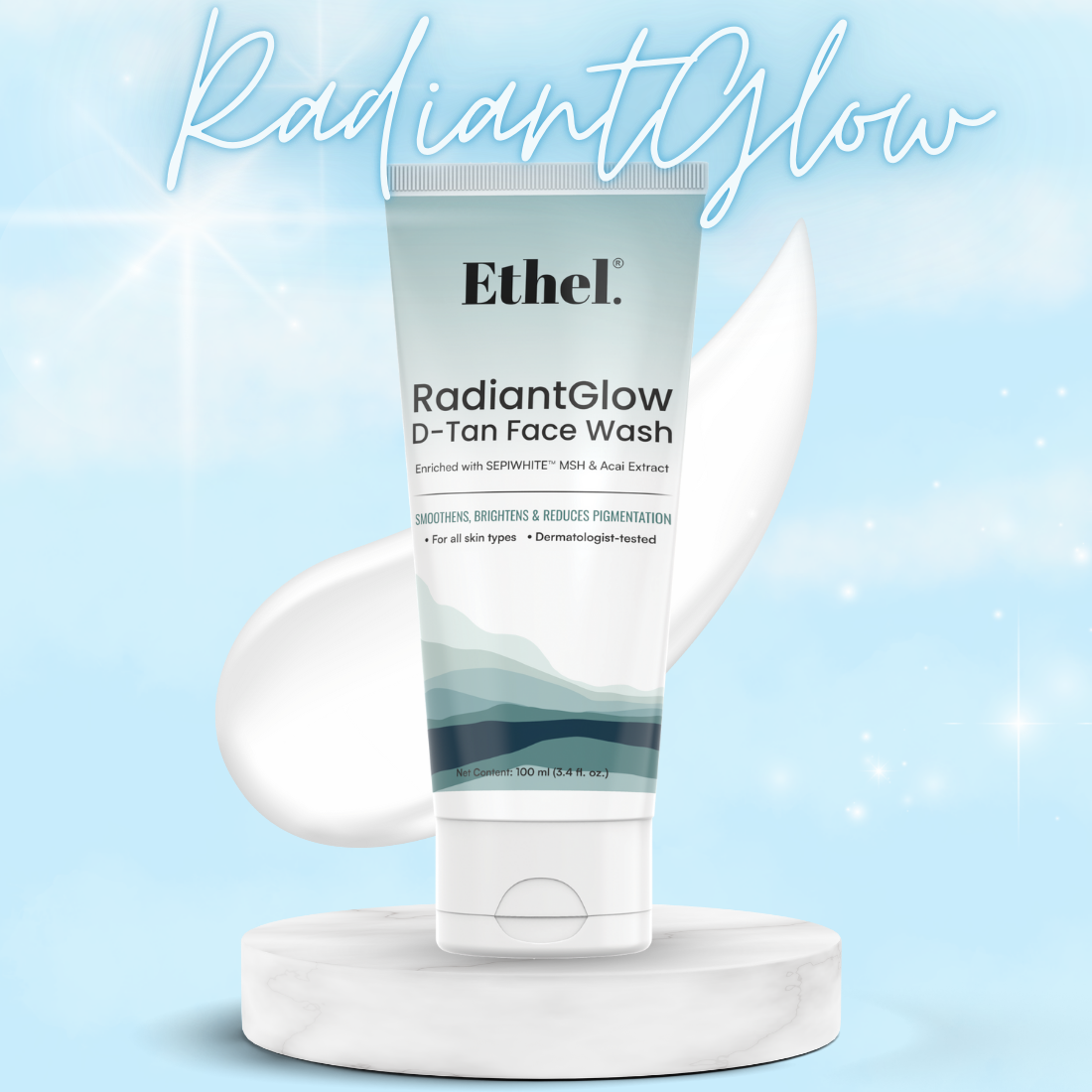 Ethel Radiant Glow D-Tan Facewash | Enriched with Sepiwhite & Acai Extract | Tan Removal & Skin Brightening | Deep Cleansing & Hydrating Face Wash | Suitable for All Skin Types | 100ml