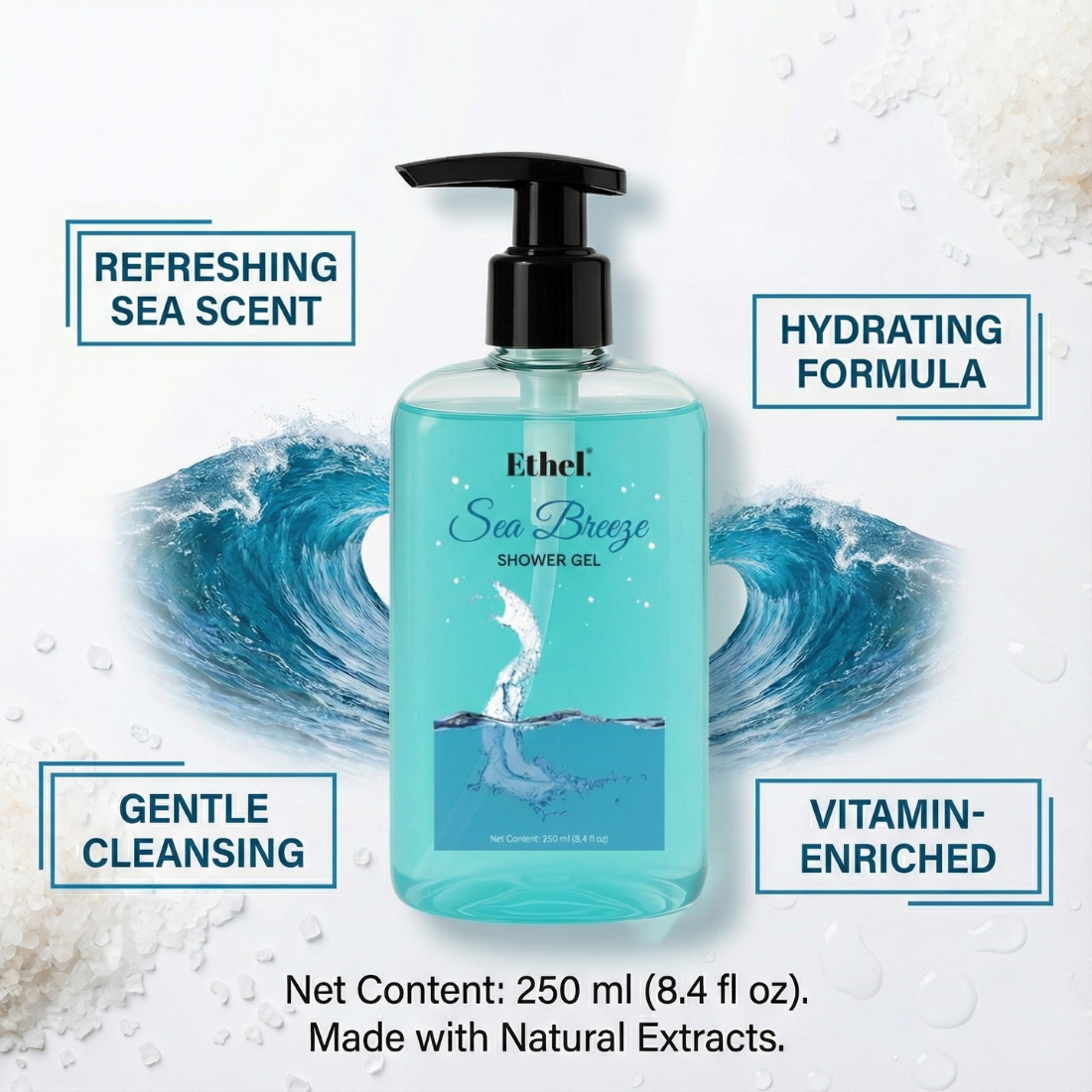 Ethel Body Wash Refreshing Shower Gel for Deep Cleansing, Hydrating, Moisturising, Softer & Smoother Skin | Paraben Free (Sea Breeze)