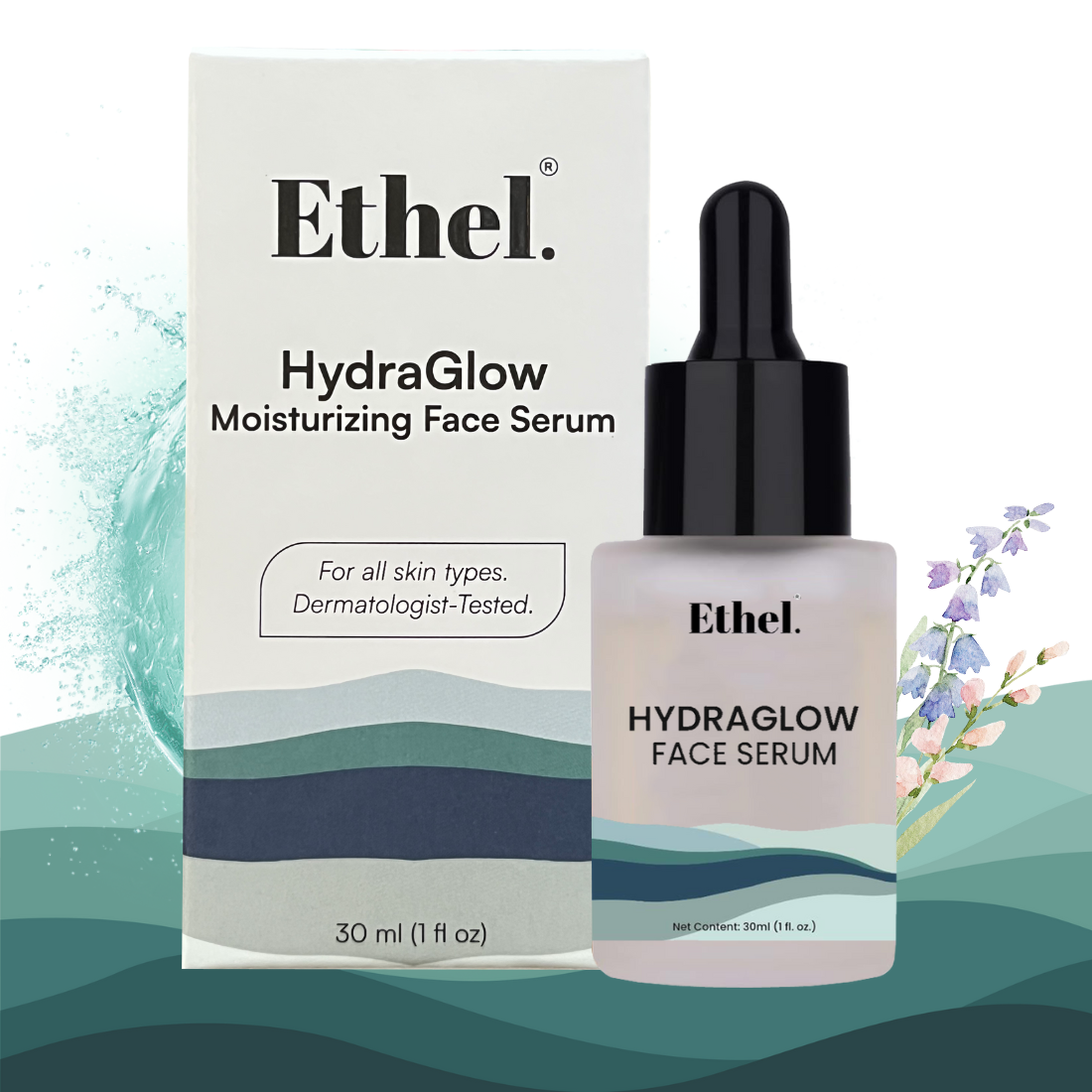 Ethel Hydra Glow Face Serum | Intense Hydration & Skin Barrier Protection | Enriched with Hygroplex HHG, Fucogel, Aquaxyl & Betaine | Lightweight, Fast-Absorbing, & Radiance-Boosting Formula | For All Skin Types